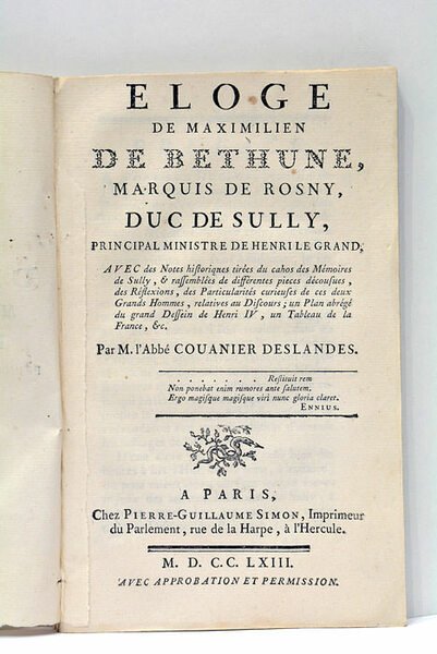 Eloge de Maximilien de Bethune, Marquis de Rosny, Duc de …