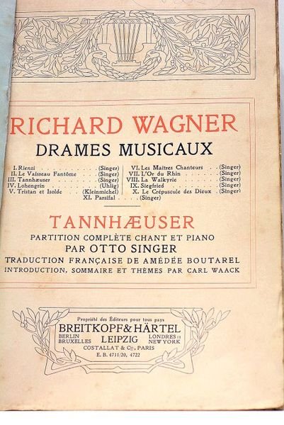 Drames musicaux. Tannhaeuser. Partition complète chant et piano par Otto …