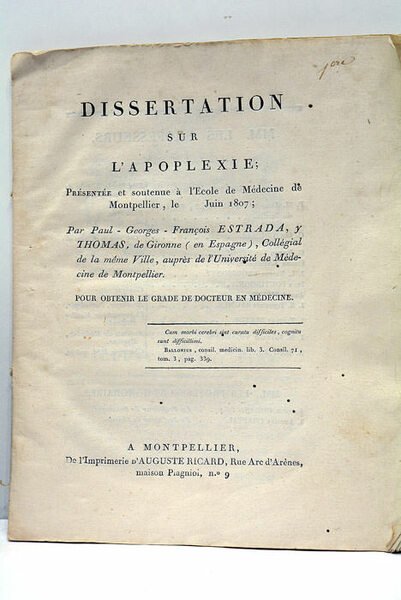 Dissertation sur l'apoplexie.