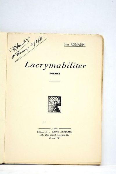 Lacrymabiliter. Poèmes.