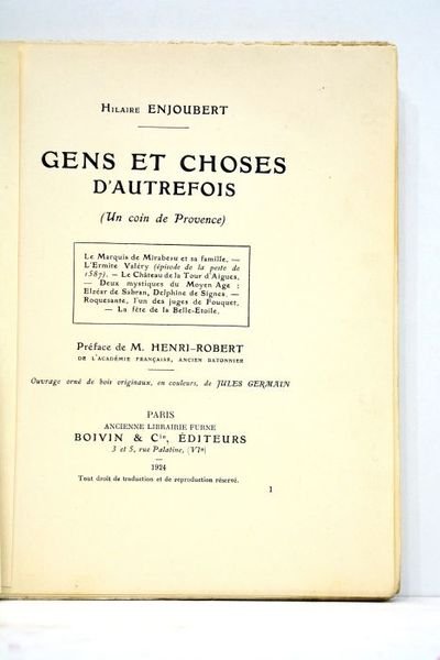 Gens et choses d'autrefois. (un coin de Provence). Préface de …