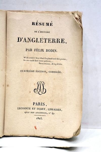 Résumé de l'histoire d'Anglaterre. Quatrième édition, corrigée.