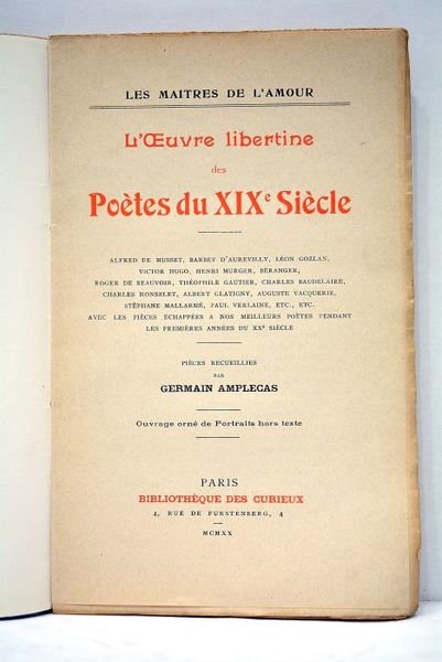 L'Oeuvre libertine des Poètes du XIXe Siècle. Ouvrage orné de …