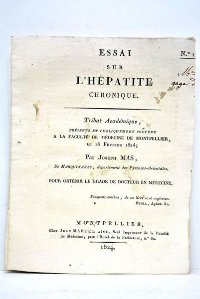 Essai sur l'hépatite chronique. Tribut académique présenté publiquement et soutenu …