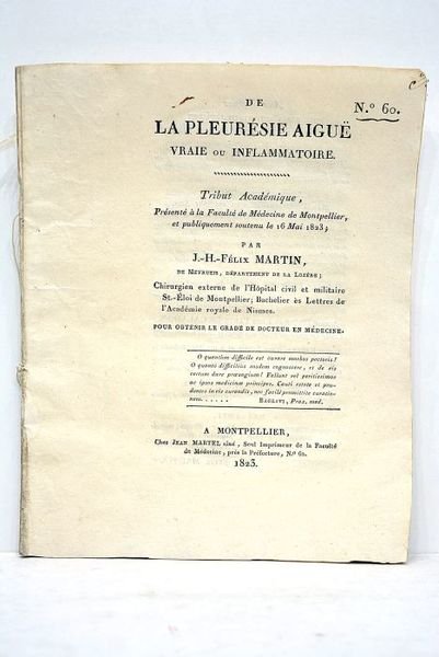 De la pleurésie aiguë vraie ou inflammatoire. Tribut académique présenté …