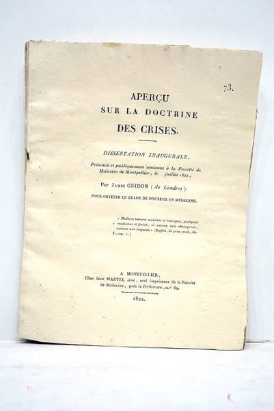 Apperçu sur la doctrine des crises. Dissertation inaugurale. Présenté et …