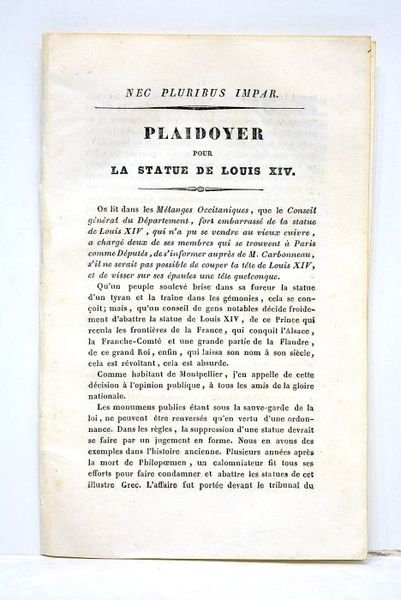 Plaidoyer pour la statue de Louis XIV.