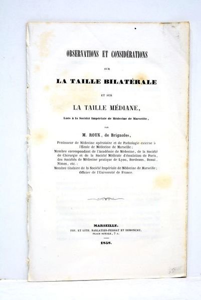 Observations et considérations sur la taille bilatérale et sur la …