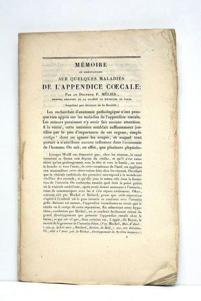 Mémoire et observations sur quelques maladies de l'appendice coecale.