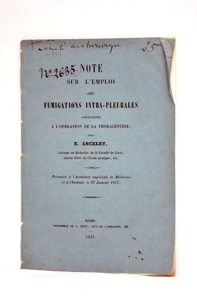 Note sur l'emploi des fumigations intra-pleurales consécutives à l'operation de …