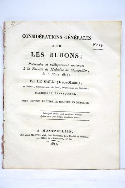 Considérations générales sur les bubons. Présentées et publiquement soutenues à …