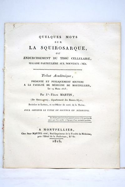 Quelques mots sur la squirosarque ou Endurcissement du tissu cellulaire, …