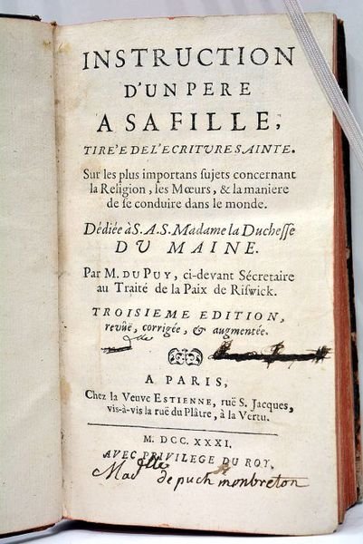 Instruction d'un Père à sa fille, tirée de l'Ecriture Sainte. …