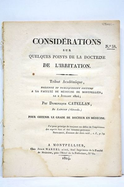 Considérations sur qulelques points de la doctrine de l'irritation. Tribut …