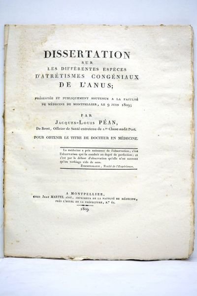 Dissertation sur les différentes espèces d'atrétismes congéniaux de l'anus. Présentée …