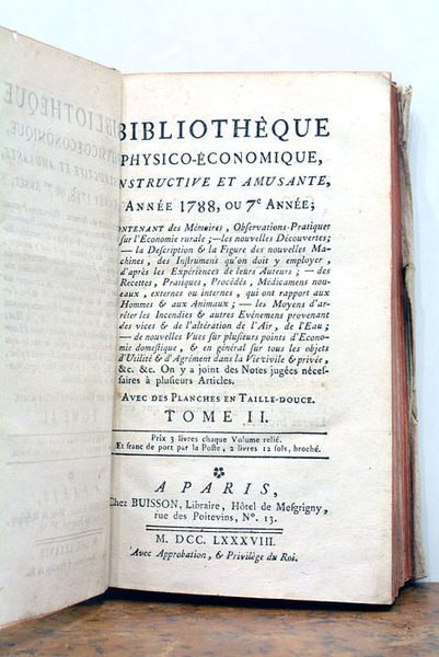 BIBLIOTHEQUE physico-économique instructive et amusante. Contenant des Mémoires, observations-pratiques sur …