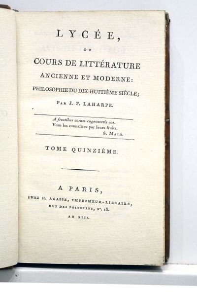 Lycée, ou Cours de littérature ancienne et moderne.