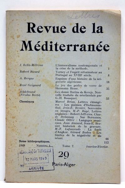 REVUE de la Méditerranée, par J. Belin-Milleron, Robert Ricard, A. …