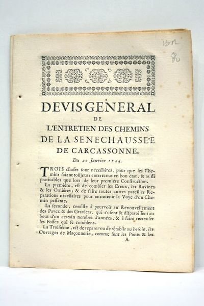 DEVIS général de l'entretien des chemins de la Senechaussée de …