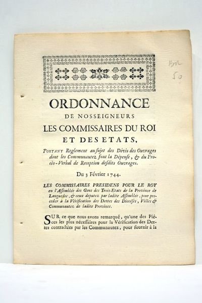 Ordonnance de Nosseigneurs les Commissaires du Roi et des Etats, …