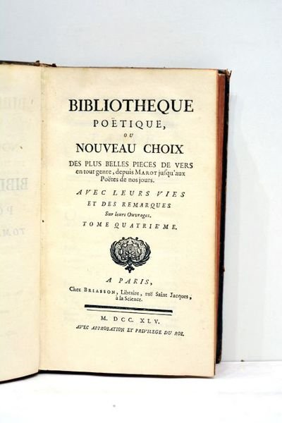 BIBLIOTHEQUE poëtique, ou Nouveau choix des plus belles pièces de …