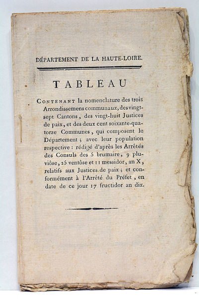 TABLEAU Contenant la Nomenclature des Trois Arrondissements Communaux, des Vingt-Sept …