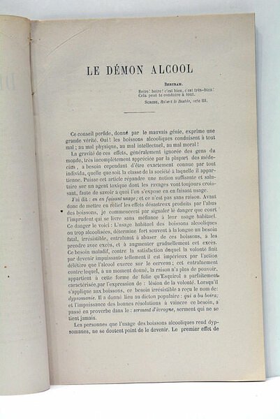 Le Démon Alcool. Ses effets désastreux Sur le Moral, sur …