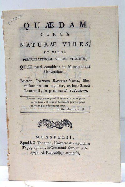 Quaedam Circa Naturae Vires et Circa Perturbationem Virium Vitalium.