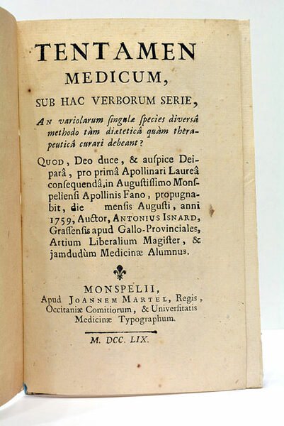 Tentamen Medicum, Sub Hac Verborum Serie, An variolarum Singula Species …