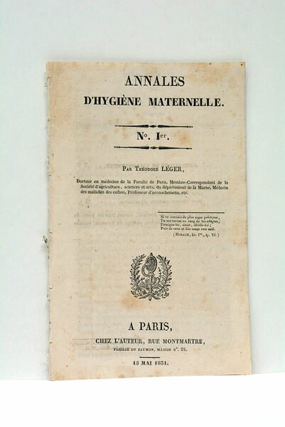 Annales d'Hygiène Maternelle. No. Ier. Aperçu général des préjugés en …