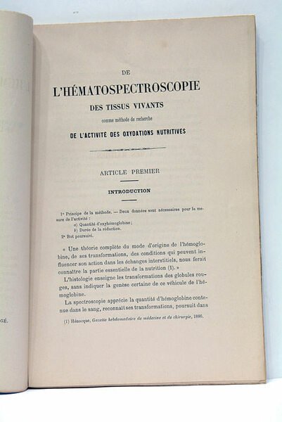 De l'Hématospectroscopie des tissus vivants comme méthode de recherche de …