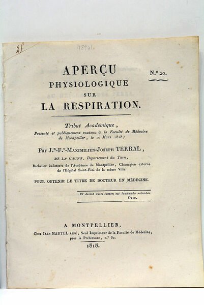 Aperçu physiologique sur la respiration. Tribut académique, présenté et publiquement …