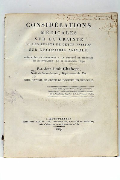 Considérations Médicales sur la Crainte et les Effets de cette …