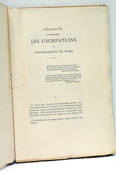 Nécessité de réprimer les changements de noms. La particule et …