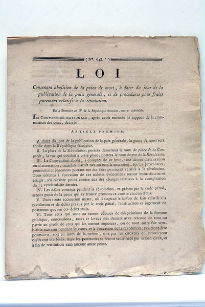 LOI CONTENANT ABOLITION DE LA PEINE DE MORT, à dater …