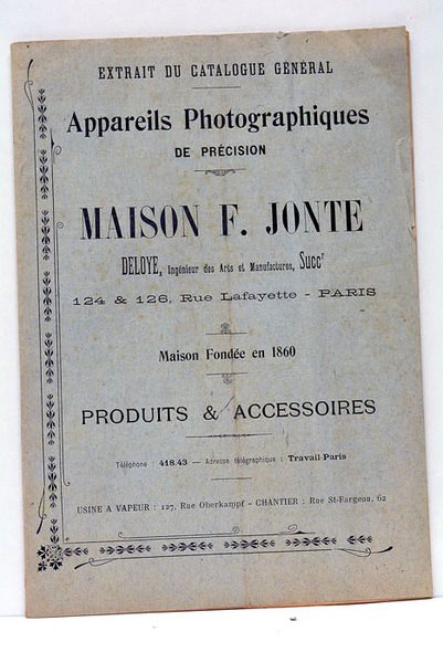 EXTRAIT DU CATALOGUE GENERAL. Appareils photographiques de précision. Maison F. …