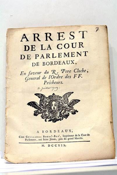 ARREST DE LA COUR DE PARLEMENT DE BORDEAUX, en faveur …