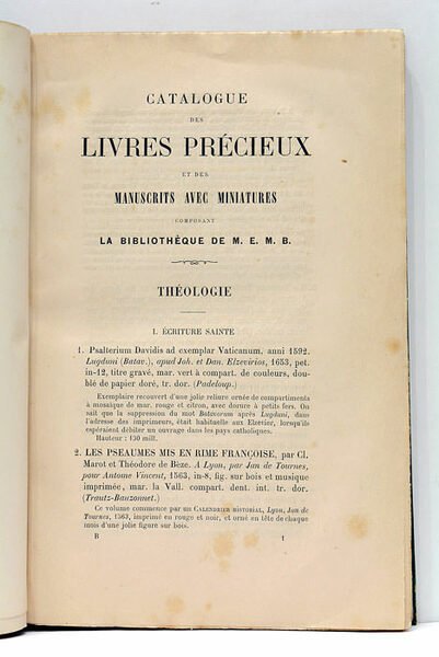 CATALOGUE DES LIVRES PRÉCIEUX ET DES MANUSCRITS AVEC MINIATURES COMPOSANT …