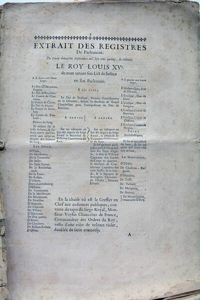 EXTRAIT DES REGISTRES DE PARLEMENT. Du Jeudy douziéme Septembre mil …