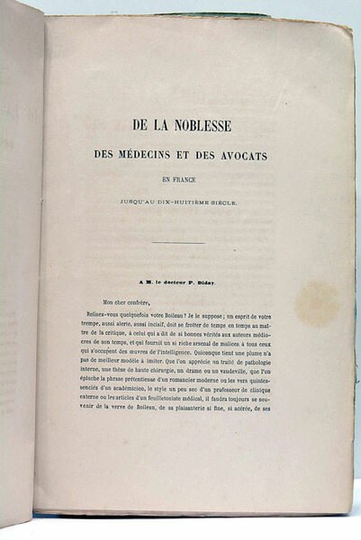 De la noblesse des médecins et des avocats en France …