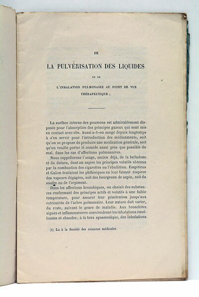 De la pulvérisation des liquides et de l'inhalation pulmonaire au …