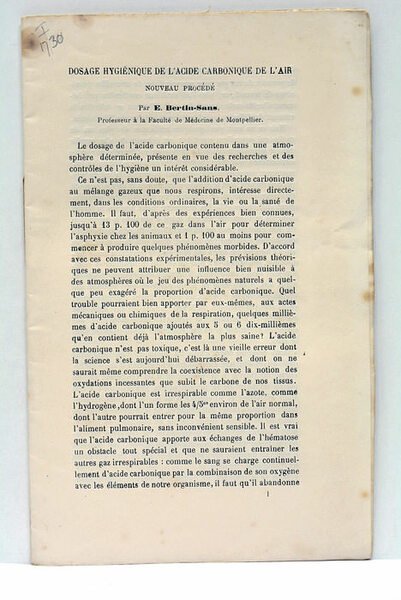 Dosage hygiènique de l'acide carbonique de l'air. Nouveau procédé.