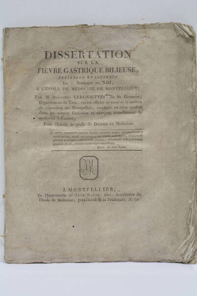 Dissertation sur la fièvre gastrique bilieuse.