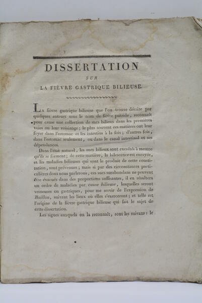 Dissertation sur la fièvre gastrique bilieuse.