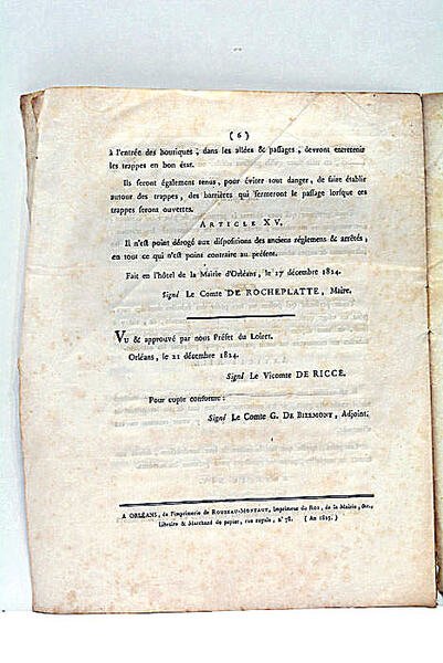 ARRÊTÉ DU MAIRE D'ORLÉANS, CONCERNANT LA VOIRIE ET DIFFÉRENS OBJETS …