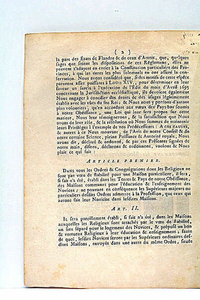DÉCLARATION DU ROI CONCERNANT LES MONASTÈRES SITUÉS EN FLANDRE ET …