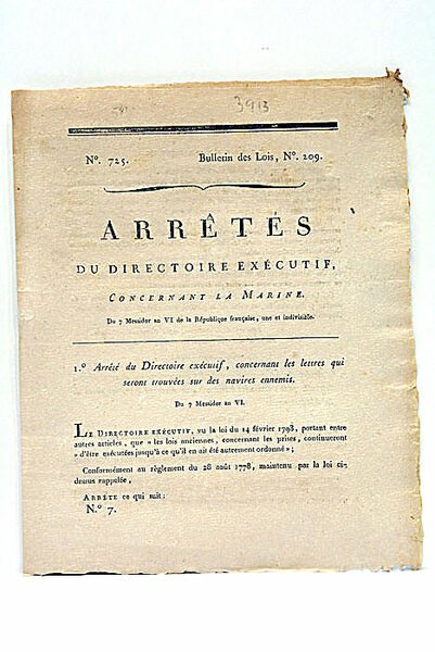 ARRÊTÉS DU DIRECTOIRE EXÉCUTIF, CONCERNANT LA MARINE.