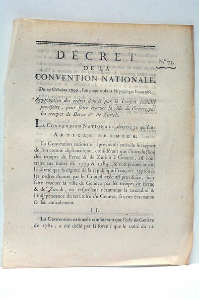 DÉCRET DE LA CONVENTION NATIONALE. DU 17 OCTOBRE 1792, L'AN …