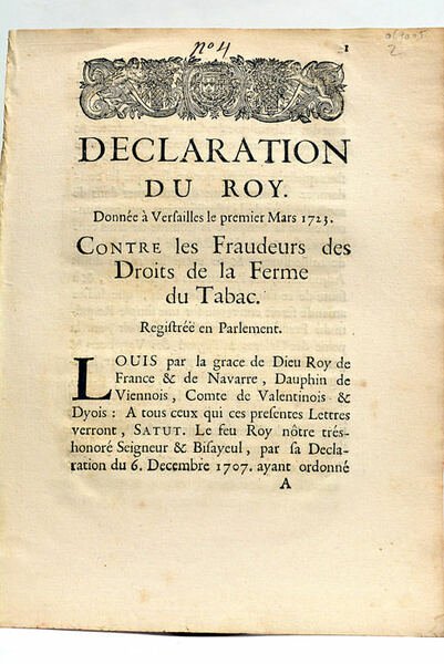 DECLARATION DU ROY. Contre les Fraudeurs des Droits de la …