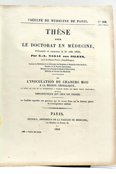 De l'Inoculation du Chancre Mou à la Région Céphalique, au …
